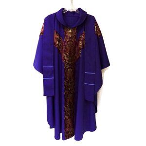 Chasuble Vestment and Stole Purple Double Fish Brocade One Size New Unisex